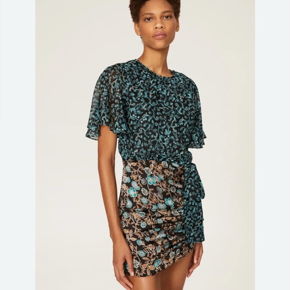 Misa Los Angeles Small Talia Dress ~ Floral Metallic Satin Evening Cocktail - Picture 1 of 10